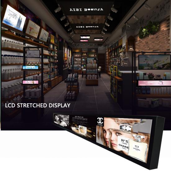 Señalización digital de la pantalla LCD de 23,1 pulgadas para el tipo de barra ultra ancha de la tienda de cosméticos de belleza 